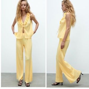 Yellow Zara Ruffle Top and Pleated Pants Set